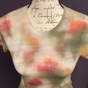 Zara Multicolor Short Sleeve Crewneck Tee - Green, Pink, Orange Accents